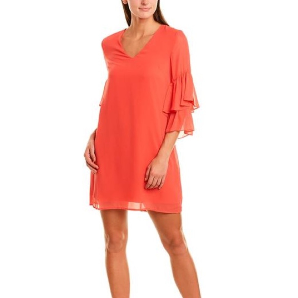 Cece coral crush ruffle sleeve dress